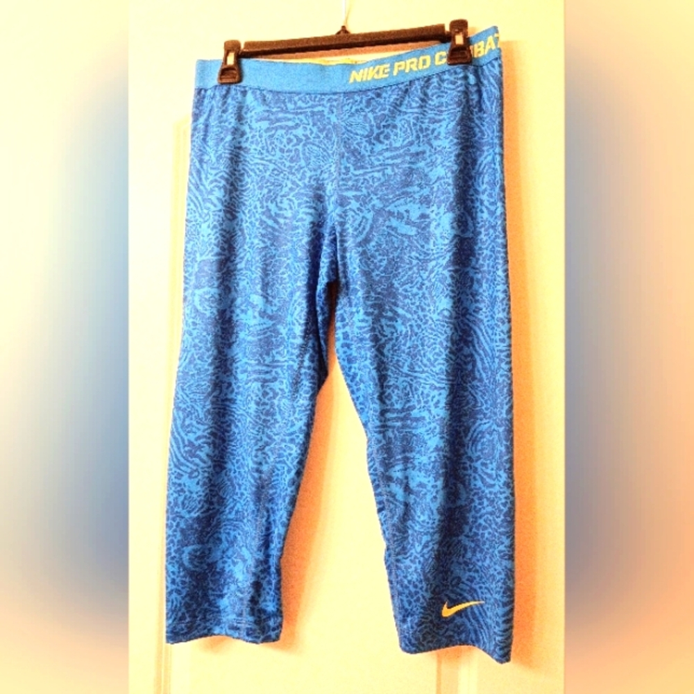 Nike Pro Combat Blue Patterned Capri Leggings - image 1